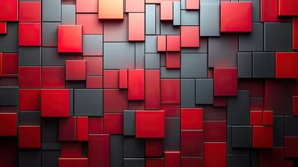 Abstract 3D red geometric mosaic pattern on dark background, symbolizing futuristic technology concepts, an ideal backdrop for design banners, posters, or business cards