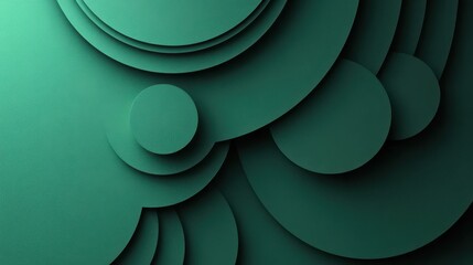 Poster - Elegant green background featuring concentric circle patterns and subtle shadows, ideal for creating a modern and polished slide backdrop