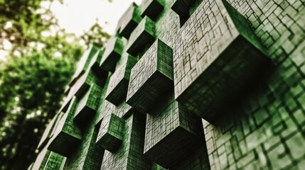 Poster - Stylish abstract background in green, with dynamic, intersecting diagonal lines and a mix of geometric shapes like squares and hexagons, ideal for professional slides