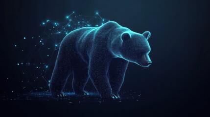 Wall Mural - a digital bear made of glowing blue lines and dots on a dark blue background.