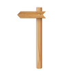 © backup16 - 3d wooden signboard vector illustration. Realistic wood sign post. Blank arrow with wood texture, plywood road pointer. City guidance.