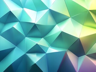 Poster - A vibrant abstract geometric background featuring a dynamic interplay of blue and green tones, with a three-dimensional appearance created by angular shapes and light reflections.