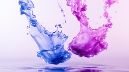 Poster - Blue and purple ink drops create colorful splashes as they fall into water
