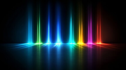 Poster - Multicolored rays of light shoot up from the floor, creating a vibrant spectacle