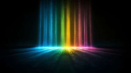 Aufkleber - Eight multicolored rays of light shoot down from the top of the image, illuminating the ground in a rainbow of color