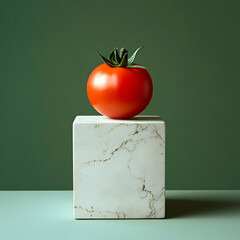 Wall Mural - Photo of Red Tomato on White Marble Block