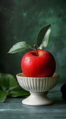 Wall Mural - Red Apple Fruit Photo - Ripe Apple on White Pedestal