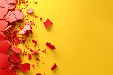 Poster - A vibrant image featuring cracked red paint against a bright yellow background, showcasing an abstract, artistic composition.