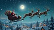 © Nour Studio - Santa Claus in his sleigh soaring over a snowy village, surrounded by twinkling lights and festive decorations.
