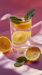 Wall Mural - Refreshing Lemon and Mint Infused Water Photo