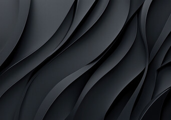 Fototapete - Abstract black layered waves with smooth curves, creating an elegant and modern monochrome design with a 3D effect, ideal for a sophisticated and stylish back