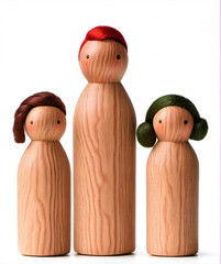 Peg doll caucasian single dad family, adult, 2 children lll