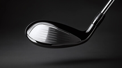 Close-up of a modern golf club with a textured surface, highlighting design details on a dark background, emphasizing elegance and precision.