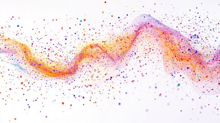 Poster - An artistic representation of quantum dots, featuring a dynamic swirl of multicolored dots set against a stark white background.