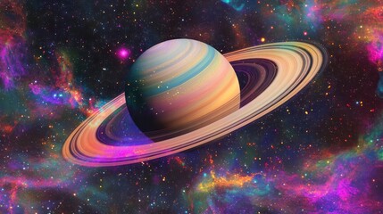 Poster - Incredible images of Saturn Highlighting the colorful rings and colorful atmospheric phenomena.