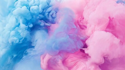 Poster - Abstract pink and blue ink clouds swirl in water, creating a dreamy, ethereal effect with soft gradients and flowing shapes.