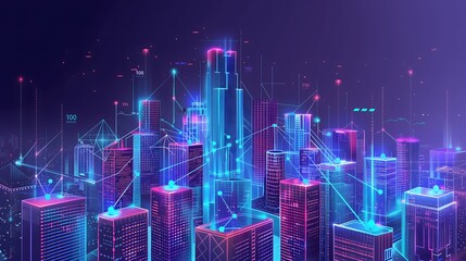 Wall Mural - a futuristic cityscape where AI data streams flow like glowing rivers through skyscrapers and buildings, forming a vibrant network of information