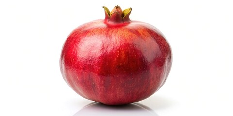 Symmetrical giant ripe pomegranate floating on a white background