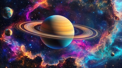 Poster - Saturn amazing phenomenon colorful and powerful swirling clouds