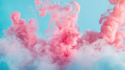 Poster - Swirls of pink smoke against a vibrant blue backdrop featuring bold color splashes
