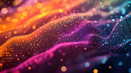 Poster - structure, with multiple layers of brightly colored particles creating a mesmerizing effect. The dots are illuminated, giving a sense of depth and dimension,