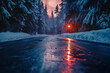 © K2Kstock - Close-up view of slippery ice road during winter night
