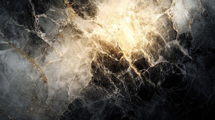 Poster - Warm light illuminating a textured background of white and black marble stone