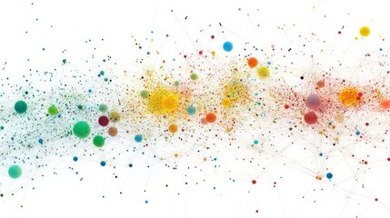 Poster - interconnected by fine lines, creating a network of colors that glimmer against a white background.
