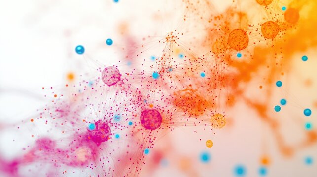 interconnected by fine lines, creating a network of colors that glimmer against a white background.