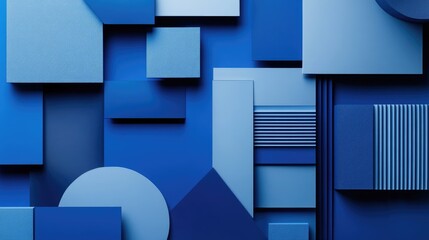 Poster - Diverse geometric forms and delicate textures on an abstract blue backdrop ideal for creative business or technology focused visuals