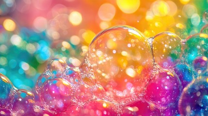 Poster - Vibrant colorful background featuring close up soap bubbles
