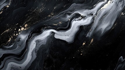 Poster - Abstract black and white fluid art backdrop featuring a holographic metallic foil texture with scratches and irregularities