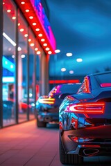 Aufkleber - A pair of vehicles parked in front of a structure, possibly an office or residential building