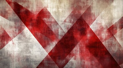 Poster - Contemporary abstract design featuring a textured red and white background with overlapping layers of triangles and rhombuses