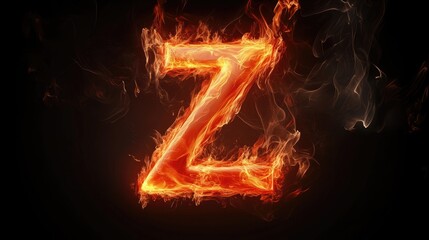 Poster - Flaming letter Z crafted from fire with red smoke set against a black background showcasing a hot metallic style