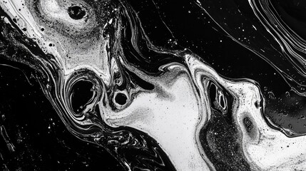 Poster - Abstract black and white fluid art backdrop featuring a holographic metallic foil texture with scratches and irregularities