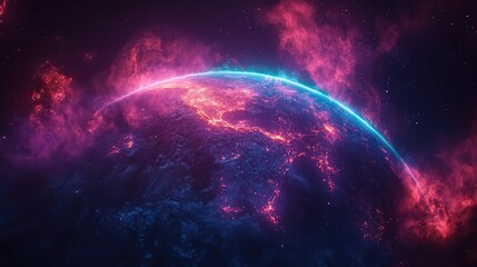 Poster - Neon earth illumination on a dark smoky backdrop