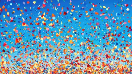 Poster - A colorful confetti fills the air as it falls from a bright blue sky, perfect for celebrating any occasion