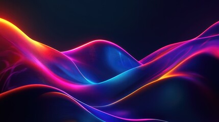 Fototapete - Abstract Dark Background Featuring Neon Waves and a Futuristic Scene Wallpaper