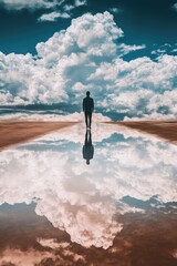 Poster - A person navigating through a large pool of water with difficulty