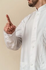 Poster - A scientist in a white lab coat points out an interesting discovery