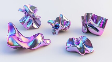 Poster - vibrant holographic fluid shapes show modern art generative ai