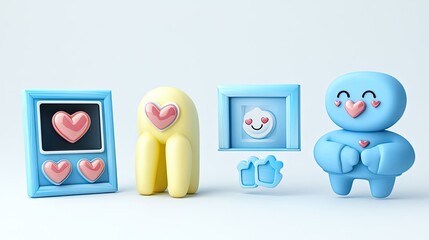 Poster - Cute Social Media Icons and Frames Featuring Love Emojis and Hearts Generative AI