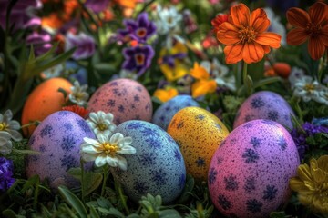 Aufkleber - A photo of multiple eggs placed on a green grassy area