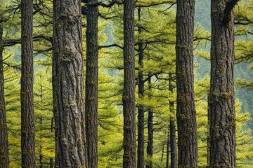 Wall Mural - A dense forest with many tall green trees, great for outdoor or nature scenes