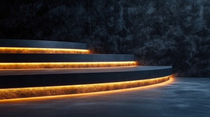 Poster - A set of stairs with yellow lights providing illumination