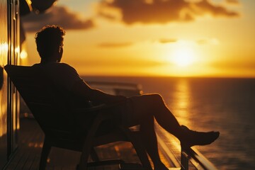 A person sitting in a chair enjoying the sunset view