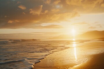 Aufkleber - A serene scene of sunset over calm ocean waters, perfect for travel or relaxation illustrations