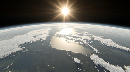 Wall Mural - earth from space with sun in background clean blank canvas with empty space for designs