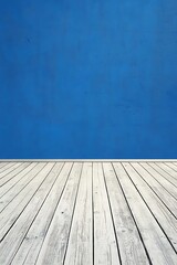 Wall Mural - Blue Wall and White Wooden Floor Smooth Blue Background with Copy Space for Advertisements